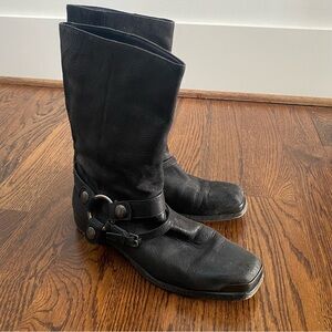 Miu Miu Mid Calf Leather Biker Boots